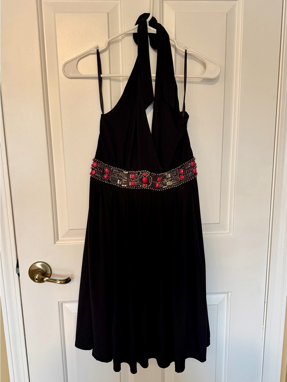 White House Black Market Black One-Shoulder Dress with Pink Beaded Waist